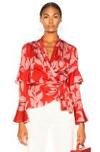 Patbo Leaf Print Wrap Top In Pink,red,tropical