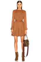 Chloe Silk Mix Mousseline Belted Mini Dress In Brown
