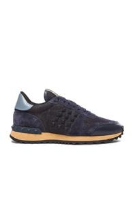 Valentino Rock Runner Rockstud Sneakers In Blue