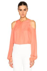 Tamara Mellon Double Georgette Cold Shoulder Blouse In Pink