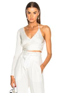 Michelle Mason Wrap Crop Top In White