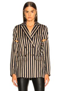 Jonathan Simkhai Stripe Double Breasted Jacket In Blue,neutrals,stripe