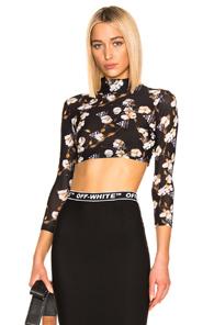 Off-white Cropped Floral Top In Black,floral