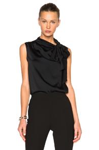 Victoria Beckham Heavy Matte Satin Sleeveless Tie Blouse In Black