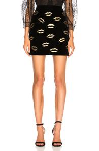Givenchy Lip Embroidered Velvet Skirt In Abstract,black,metallics