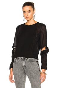 3.1 Phillip Lim Top With Ruffle And Zip Detail In Black