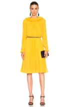 Oscar De La Renta Pleated Long Sleeve Dress In Yellow