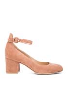 Gianvito Rossi Suede Ankle Strap Flats In Neutrals