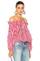 Marques ' Almeida For Fwrd Off Shoulder Gingham Blouse In Red,checkered & Plaid