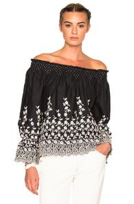 Ulla Johnson Marya Floral Embroidered Poplin Top In Black,floral