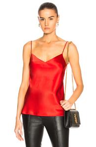 Galvan Satin V Neck Camisole Top In Red