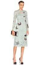 Valentino Long Sleeve Embroidered Dress In Green