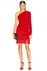 Norma Kamali Fringe All In One Dress In Red