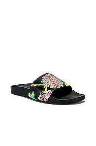 Versace Sandals In Black,floral,paisley,yellow