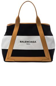 Balenciaga Medium Navy Canvas In Black,white,stripes