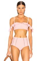 Jonathan Simkhai Lace Ruffle Cold Shoulder Bikini Top In Pink