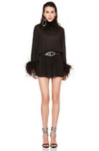 Saint Laurent Feather Trim Washed Silk Mini Dress In Black