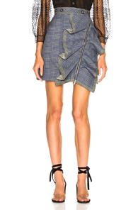 Self-portrait Flounced Check Skirt In Blue,checkered & Plaid,gray