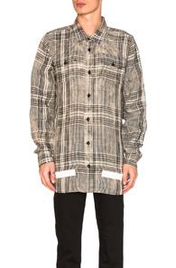 Off-white Linen Check Shirt In Black,checkered & Plaid
