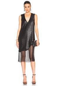 Prabal Gurung Dusted Pailette Embroidery Dress In Black,metallics