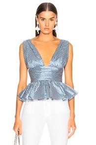 Caroline Constas Paros Top In Blue,checkered & Plaid