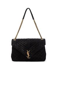 Saint Laurent Large Monogram Slouchy Suede Chain Bag In Black
