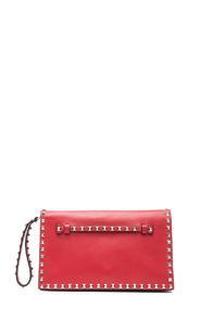 Valentino Rockstud Flap Clutch In Red