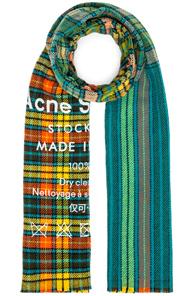 Acne Studios Cassiar Check Scarf In Green,stripes,plaid,orange
