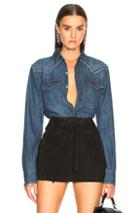 Saint Laurent Mosaic Embroidery Classic Western Shirt In Blue