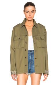 Saint Laurent Oversized Military Studded Jacket In Green