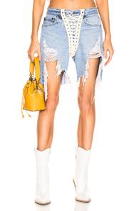 R13 Refurbished Front Lace Up Short In Denim Light