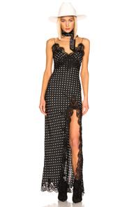 Redemption Pois Long Lace Slit Dress In Black,polka Dots