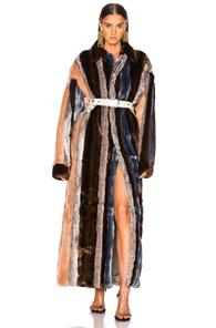 Y Project Faux Fur Coat In Brown,blue,stripes,pink