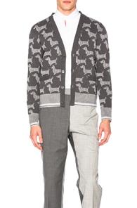 Thom Browne Hector Browne Jacquard Cardigan In Gray,abstract