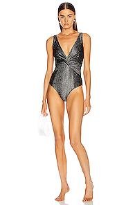 Jonathan Simkhai Metallic Front Twist Swimsuit In Black,metallic