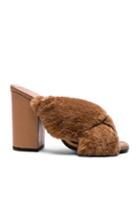 Alumnae Rabbit Fur X Slide Block Heels In Brown