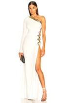 Dundas One Shoulder Viscose Jersey Embroidered Gown In White