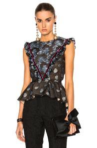 Erdem Metallic Floral Garland Quinn Top In Blue,metallics,floral