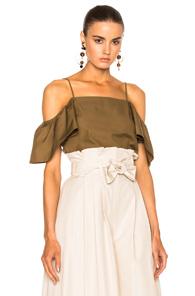 Fendi Open Shoulder Ruffle Top In Brown,neutrals
