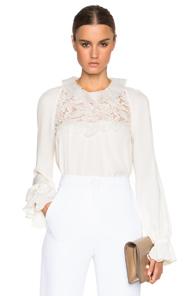 Giambattista Valli Lace & Sable Blouse In White