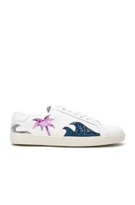Saint Laurent Court Classic Glitter Sea Leather Sneakers In White,metallics