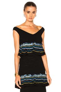 Peter Pilotto Jacquard Ruffle Knit Crop Top In Blue,stripes
