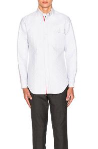 Thom Browne Quilted Small Herringbone Oxford Shirt In Blue.gray