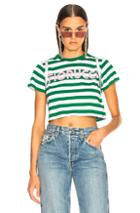 Fiorucci Iconic Stripes Cropped Tee In Green,stripes
