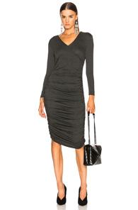 Norma Kamali V Neck Shirred Dress In Gray