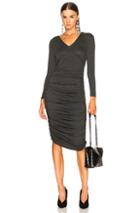 Norma Kamali V Neck Shirred Dress In Gray