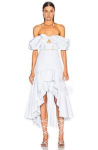 Jonathan Simkhai Seersucker Gingham Off The Shoulder Dress In Blue,plaid