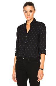 Saint Laurent Classic Polka Button Down Blouse In Geometric Print,black,blue