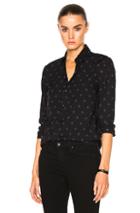 Saint Laurent Classic Polka Button Down Blouse In Geometric Print,black,blue