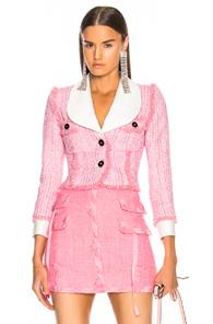 Alessandra Rich Lurex Tweed Mini Jacket In Pink,metallics